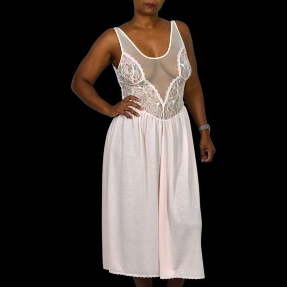 Vintage Victoria Secret Nightgown Pink Crown Catalog Knit Lace Mesh Sheer Medium - Picture 8 of 15